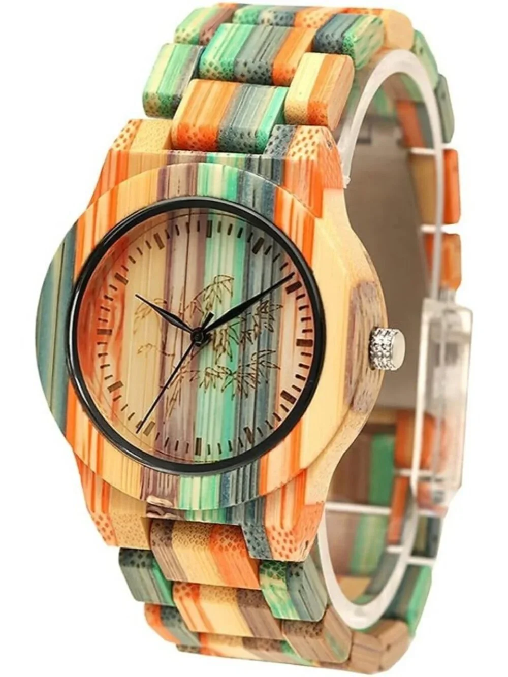 Men's Watch Colorful Multi Wooden Handmade Analog Dial Quartz Casual Wristwatch